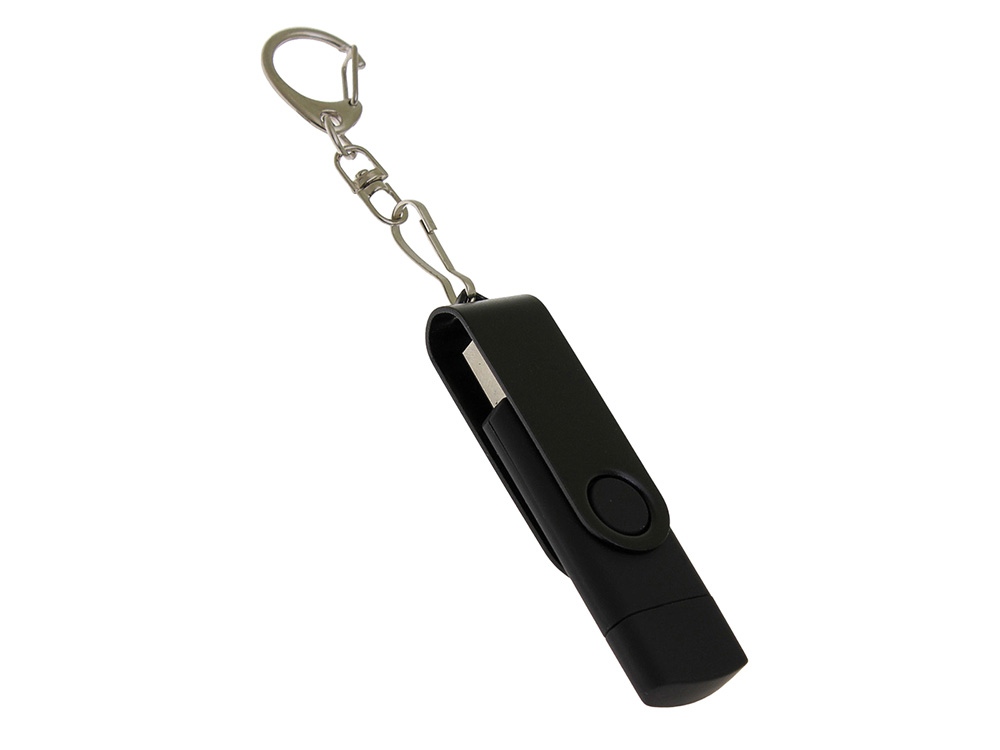 USB 2.0- флешка на 16 Гб с поворотным механизмом и дополнительным разъемом Type-C