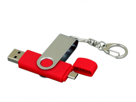 USB 2.0- флешка на 64 Гб с поворотным механизмом и дополнительным разъемом Micro USB