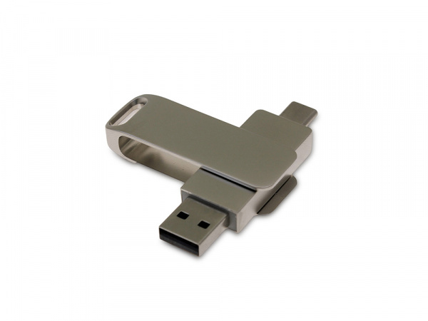 USB 2.0- флешка на 16 Гб с поворотным механизмом и дополнительным разъемом Type-C