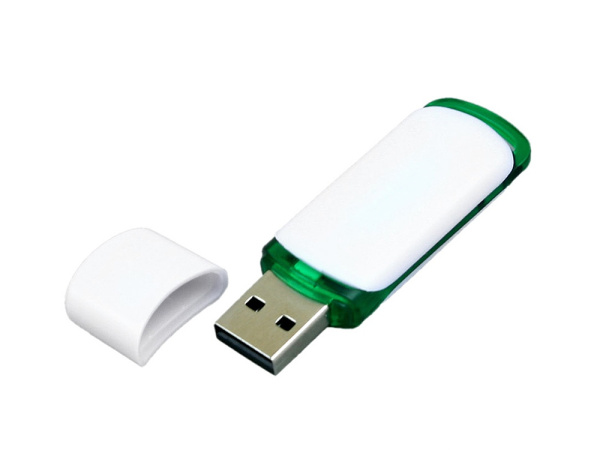 USB 2.0- флешка на 16 Гб с цветными вставками (белый, зеленый)