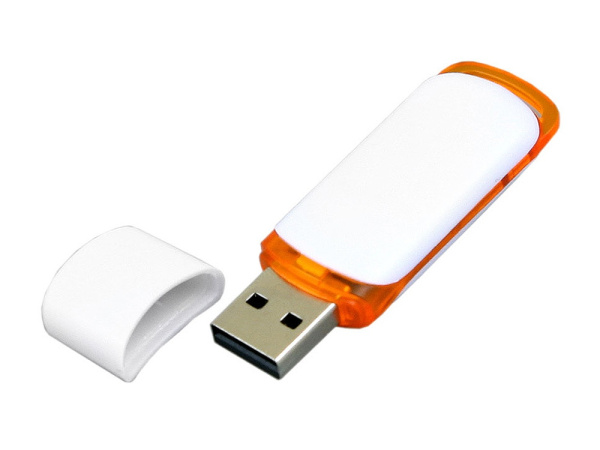 USB 2.0- флешка на 16 Гб с цветными вставками (белый, оранжевый)