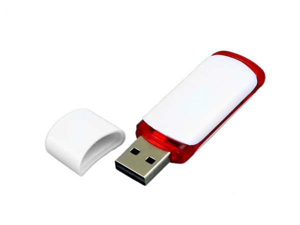 USB 2.0- флешка на 64 Гб с цветными вставками (белый, красный)