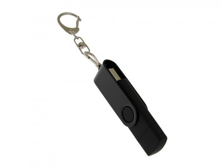 USB 2.0- флешка на 16 Гб с поворотным механизмом и дополнительным разъемом Type-C