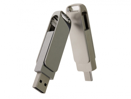 USB 2.0- флешка на 16 Гб с поворотным механизмом и дополнительным разъемом Type-C